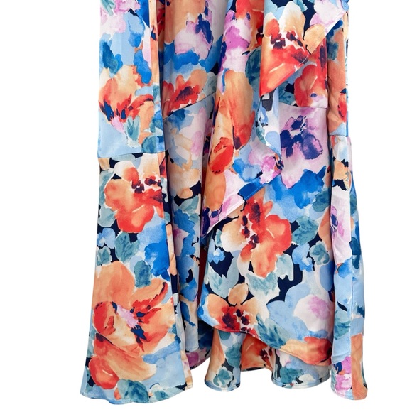 Nicole Miller Maxi Dress Large Faux Wrap Floral Flutter Sleeve V-Neck - Picture 10 of 15